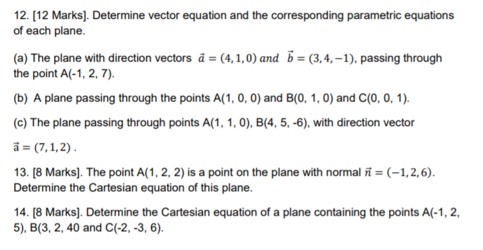 Solved 12 12 Marks Determine Vector Equation And The Chegg Com