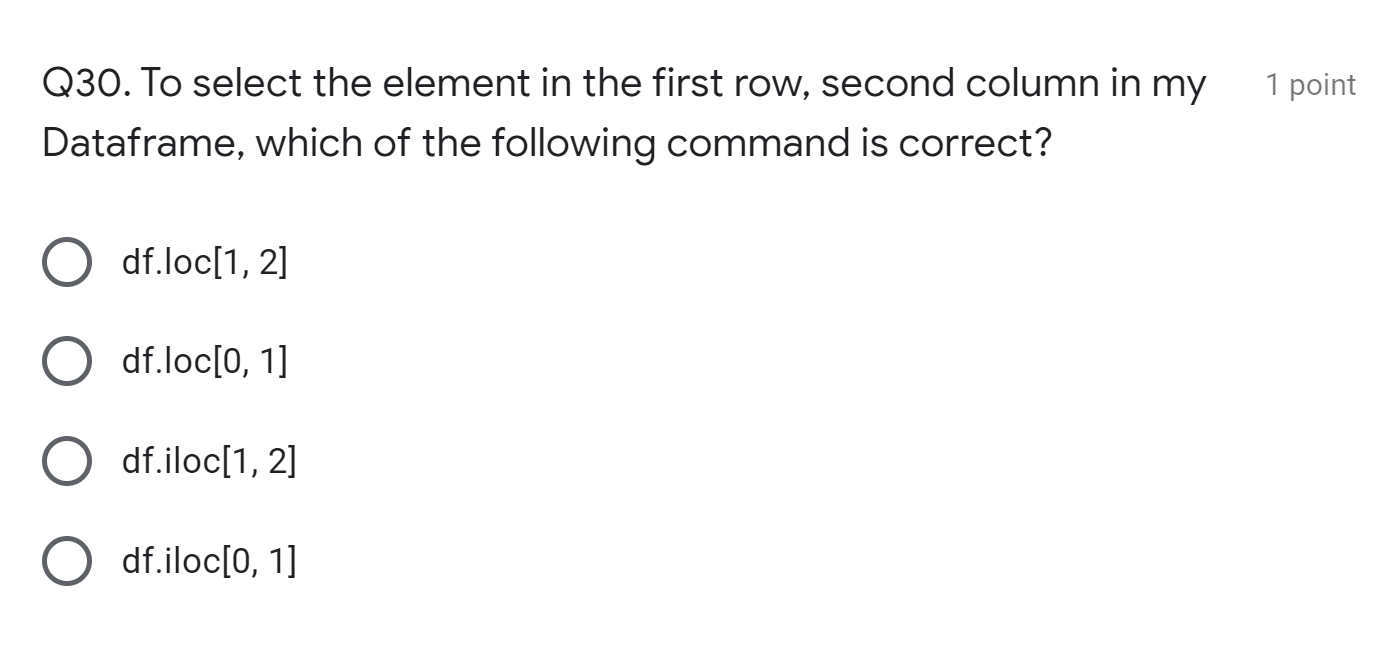 Solved 1 point Q30. To select the element in the first row