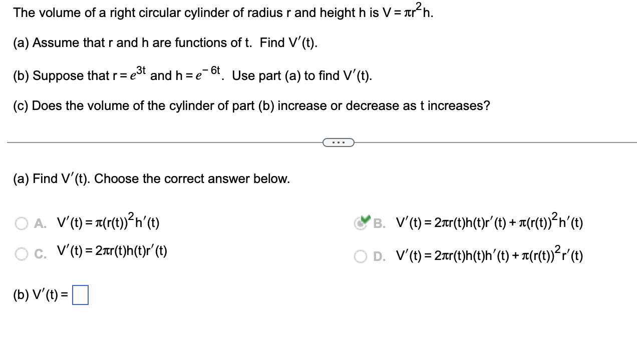 Solved The Volume Of A Right Circular Cylinder Of Radius R | Chegg.com