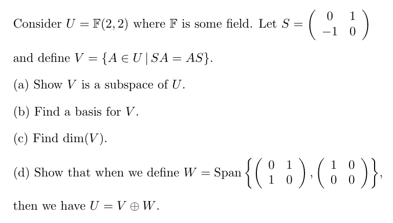 Solved Consider U F 2 2 Where F Is Some Field Let S Chegg Com
