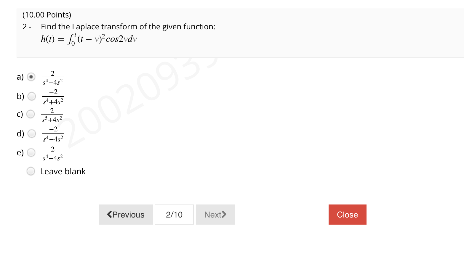 Solved (10.00 Points) 2 - Find The Laplace Transform Of The | Chegg.com