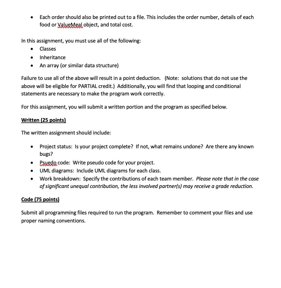 For the final project you will write a program that | Chegg.com