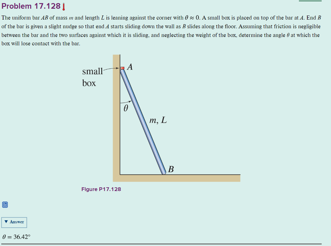 Solved The Uniform Bar AB Of Mass M And Length L Is Leaning | Chegg.com