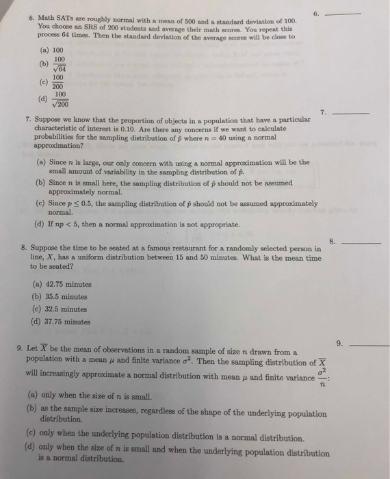 Solved 6 math sats are roughly normal with a mean of 500 chegg