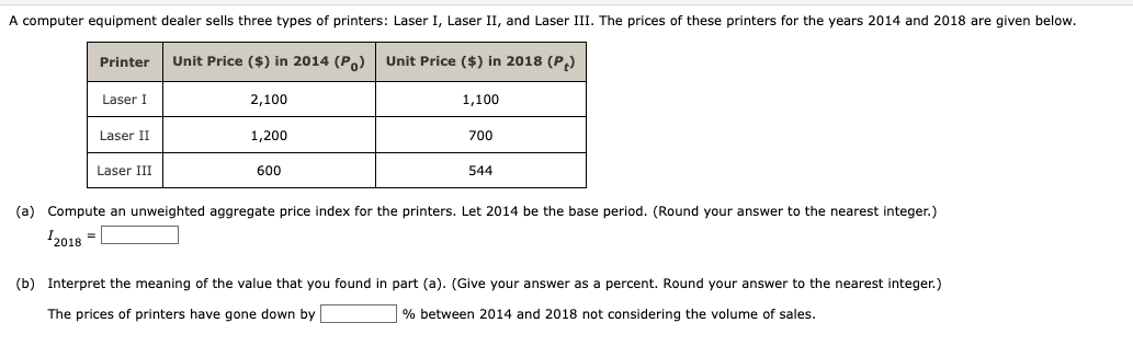 Solved (a) Compute an unweighted aggregate price index for | Chegg.com