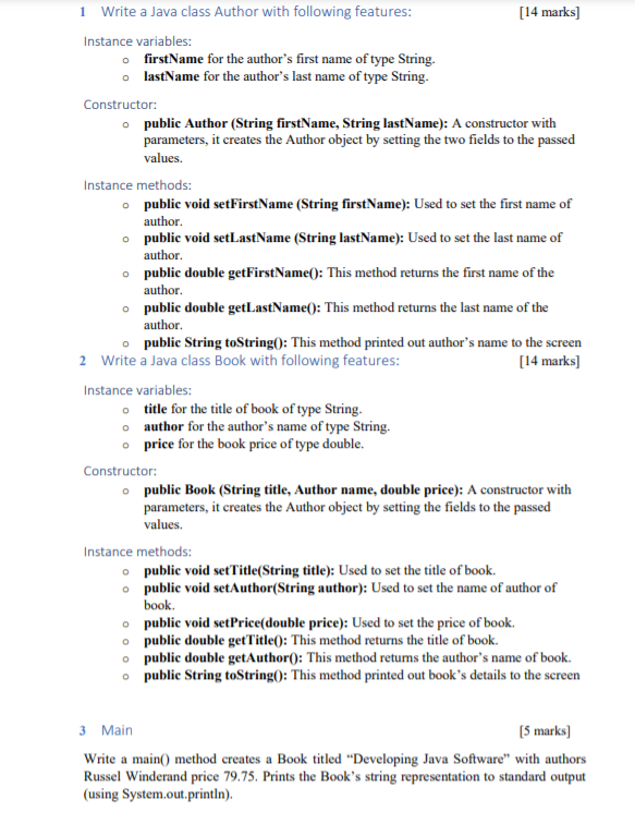 Solved 1 Write a Java class Author with following features: | Chegg.com