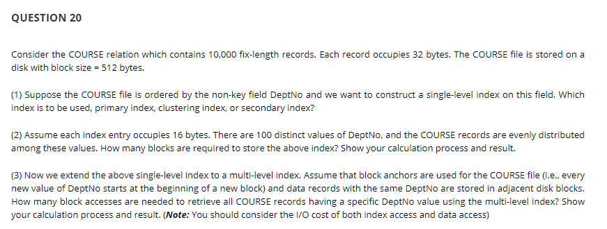 Solved QUESTION 20 Consider the COURSE relation which | Chegg.com