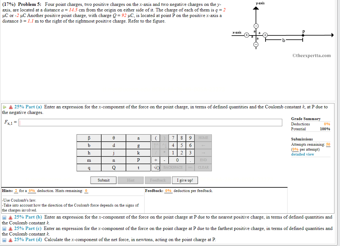 Solved (17\%) Problem 5: Four Point Charges, Two Positive | Chegg.com