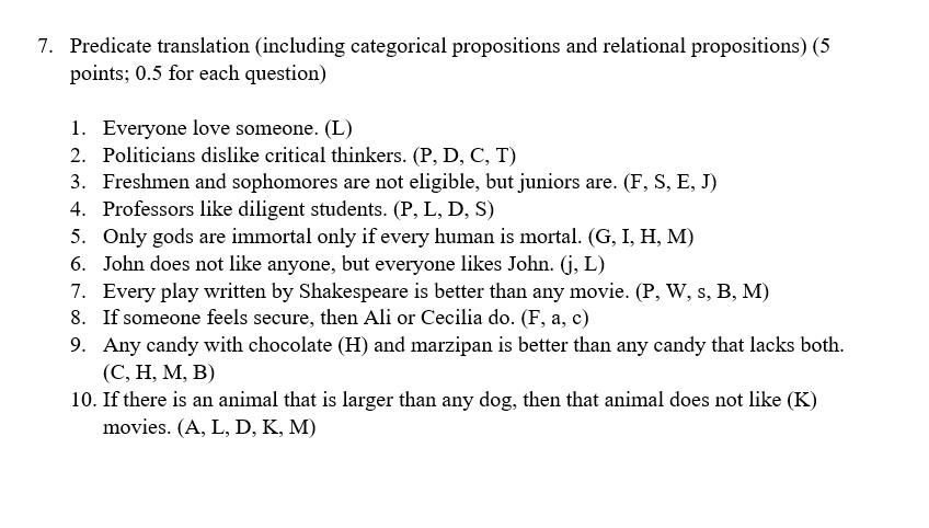 Solved 7. Predicate translation (including categorical | Chegg.com