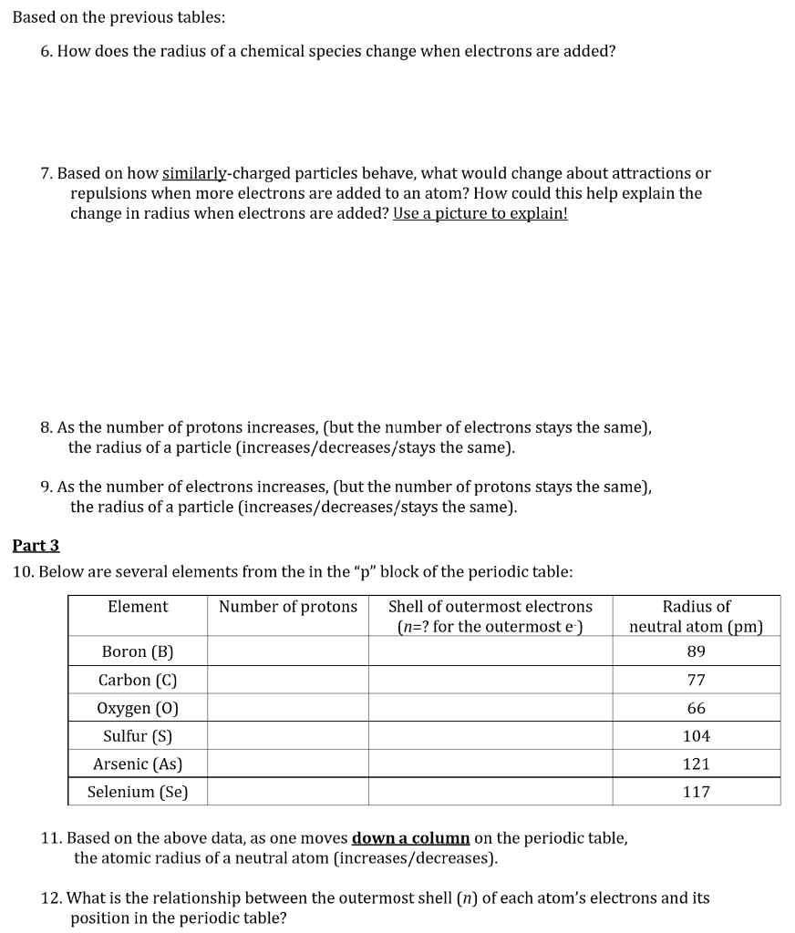 Solved Part 1. 1. Complete the blanks in the table for the | Chegg.com