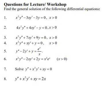 Solved Questions for Lecture/ Workshop Find the general | Chegg.com