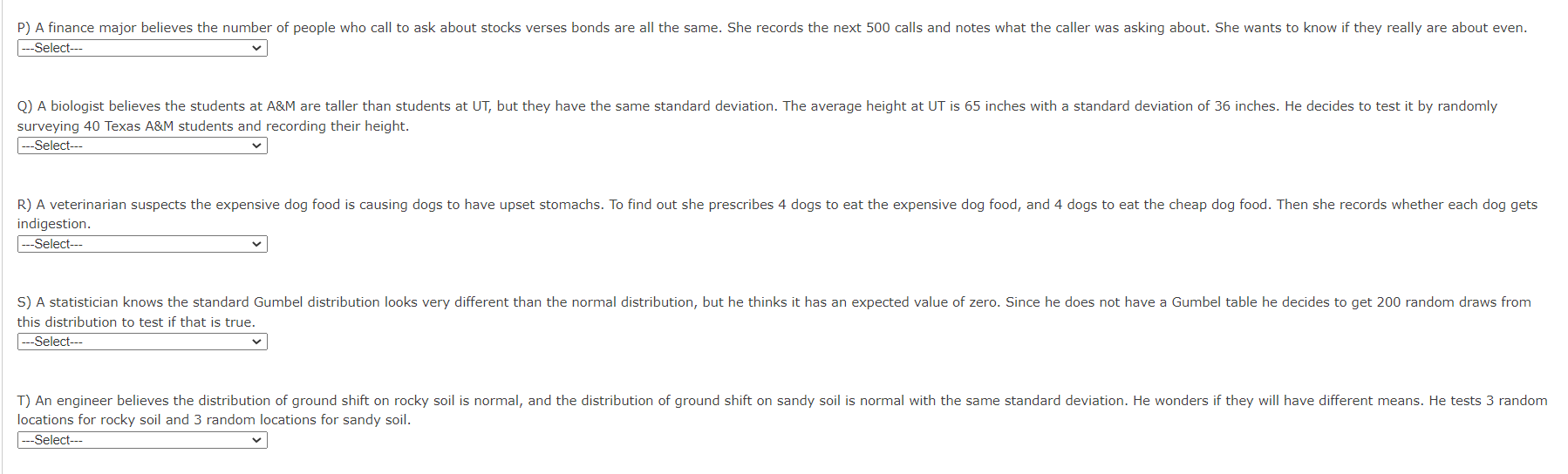 Solved For Each Of The Following Scenarios Select The | Chegg.com