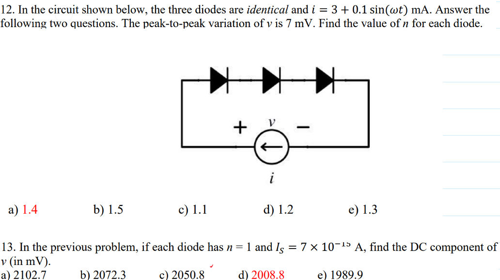 Solved 12. In the circuit shown below, the three diodes are | Chegg.com