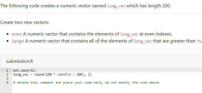 Solved The following code creates a numeric vector named | Chegg.com