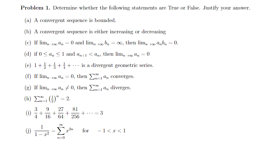 Solved Problem 1. Determine whether the following statements | Chegg.com