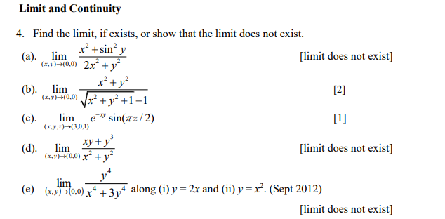 Solved Limit And Continuity 4 Find The Limit If Exists Or Chegg