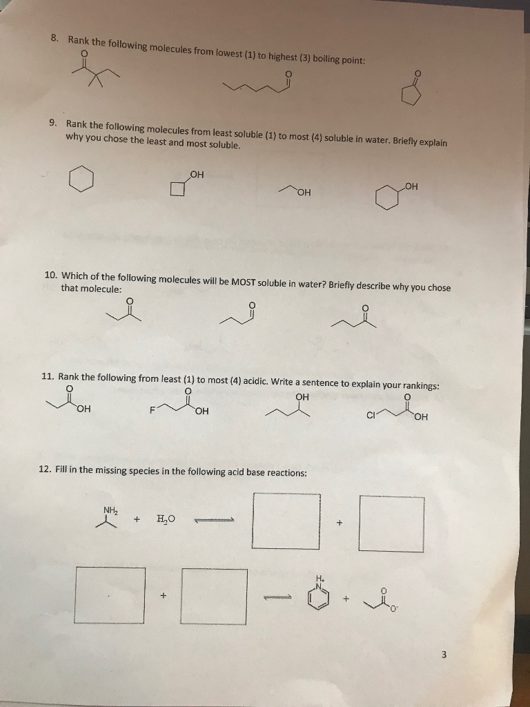 Solved 8. Rank the following molecules from lowest (1) to | Chegg.com