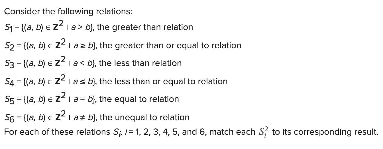 Solved Consider The Following Relations: S1 = {(a, B) € 221 | Chegg.com