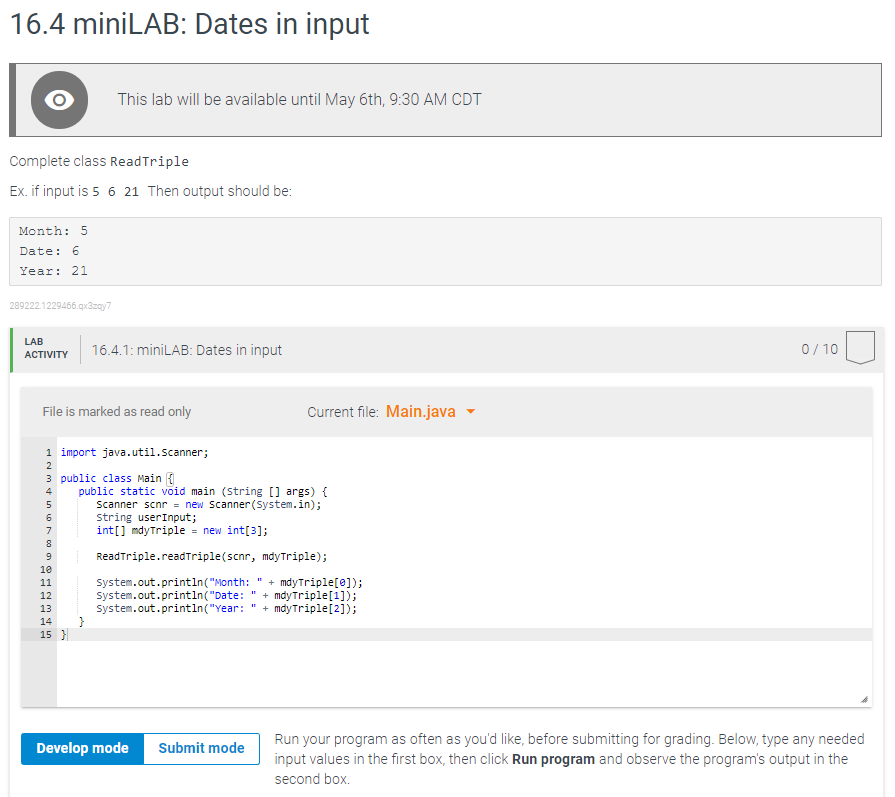 Solved Complete class ReadTriple Ex. if input is 5 6 21 | Chegg.com