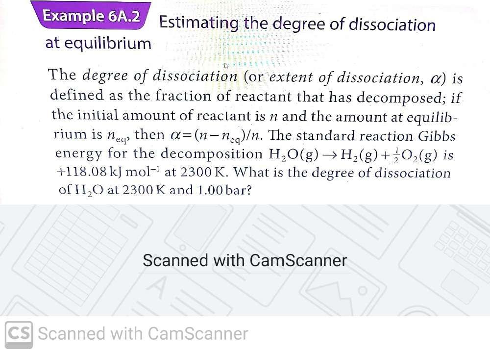 Solved Example 6A.2 Estimating the degree of dissociation at | Chegg.com