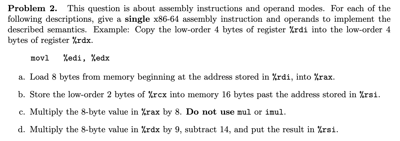 Solved Problem 2. This question is about assembly | Chegg.com