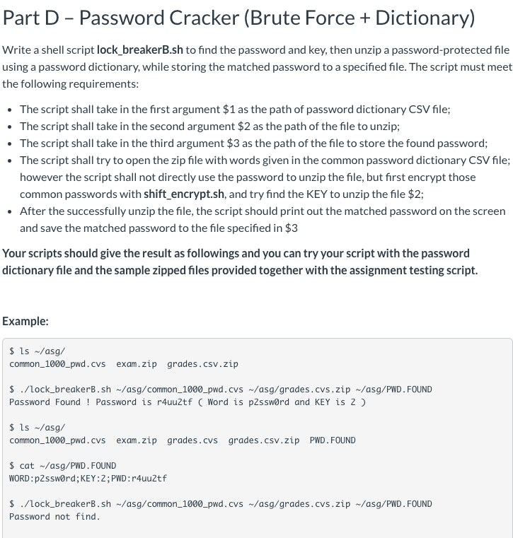 Solved Part D Password Cracker Brute Force Dictionary