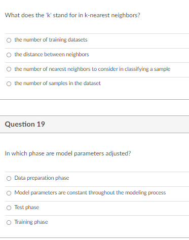 Solved What does the 'k' stand for in k-nearest neighbors? O | Chegg.com
