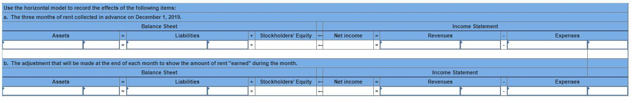 Solved On December 1, 2019, an advance rent payment of | Chegg.com