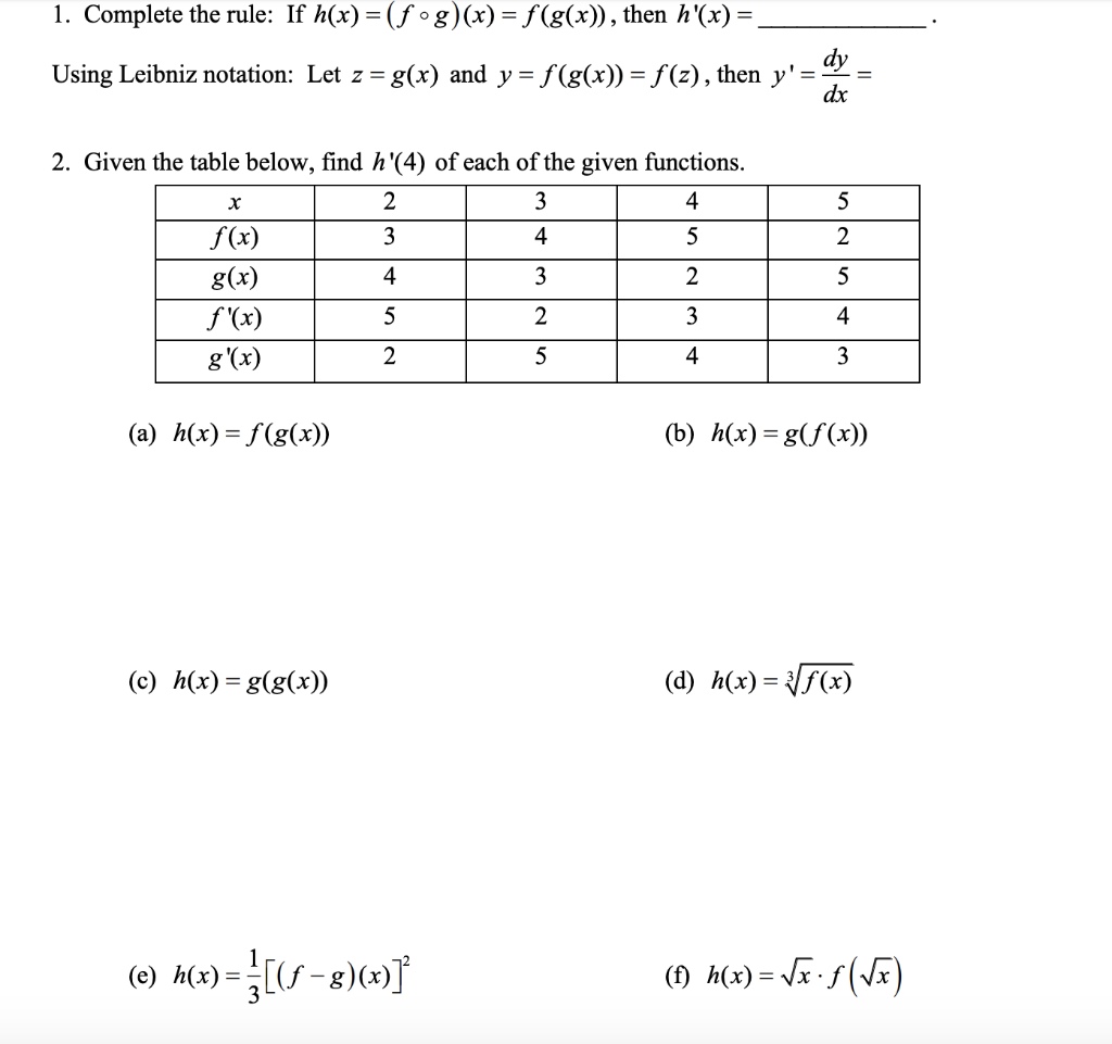 Solved 1 Complete The Rule If H X Fºg X F G X Chegg Com