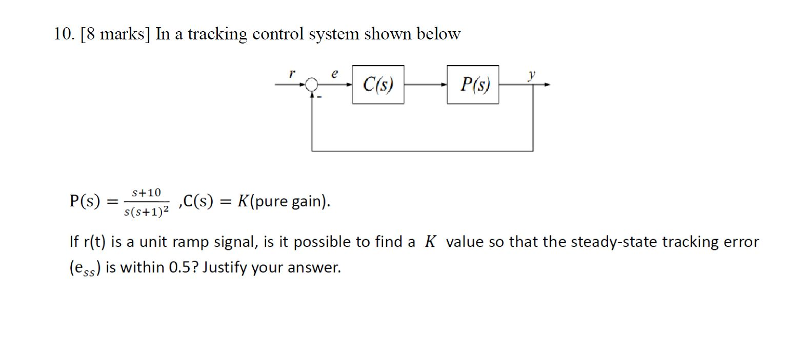 Solved 10. [8 marks] In a tracking control system shown | Chegg.com