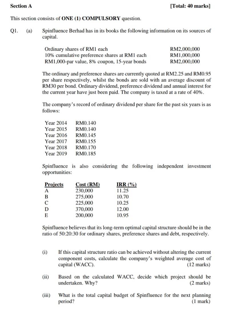 Solved Section A [Total: 40 Marks] This Section Consists Of | Chegg.com