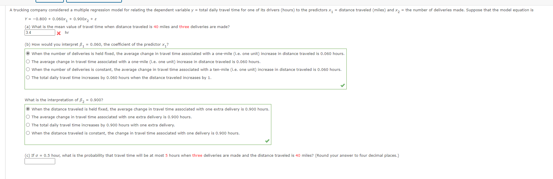 Solved A trucking company considered a multiple regression | Chegg.com