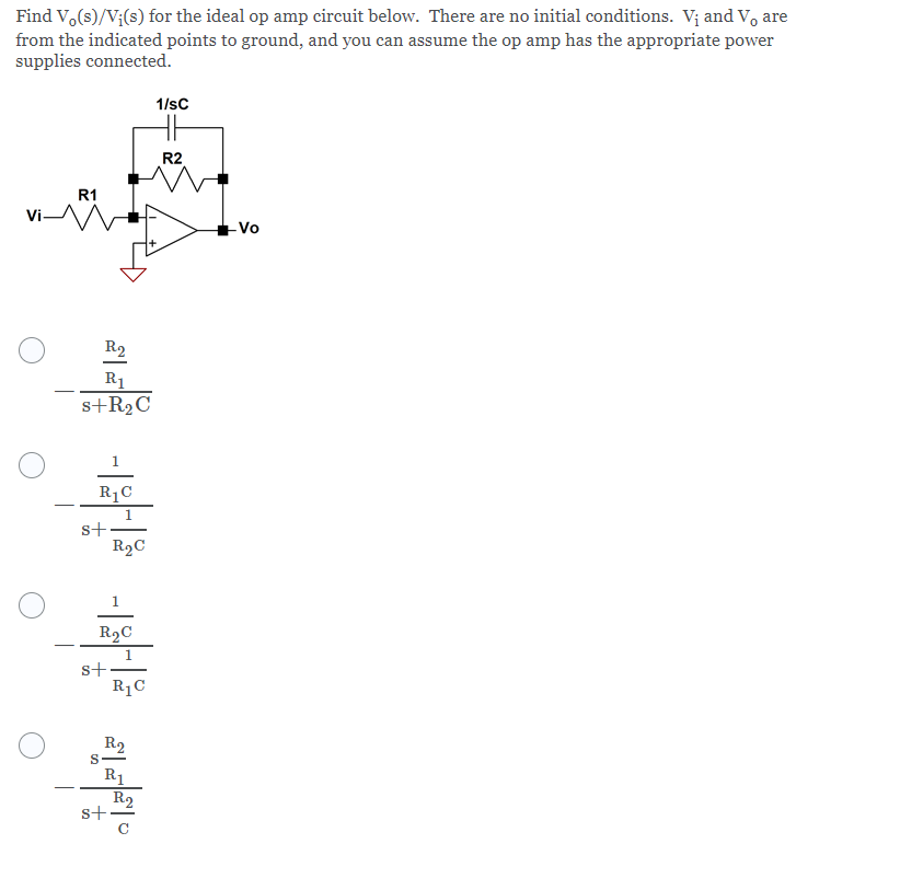 Solved Find V (s)/Ví(s) for the ideal op amp circuit below. | Chegg.com