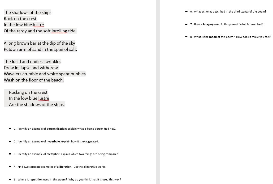 Solved 6. What action is described in the third stanza of | Chegg.com