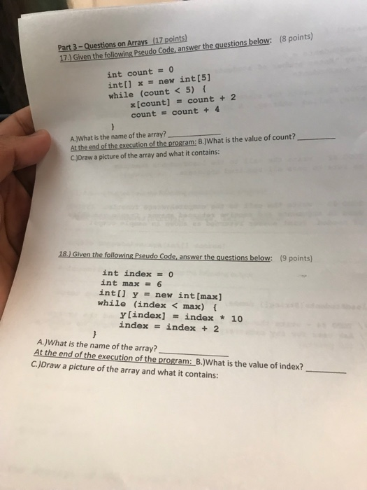 Solved Part 3- Questions On Arrays ( 17.) Given The | Chegg.com