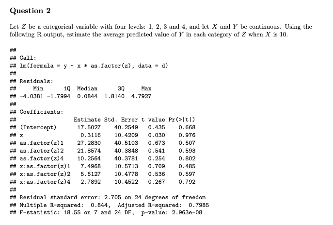 Question 2 Let Z Be A Categorical Variable With Four Chegg Com
