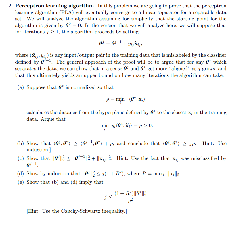 Solved 2. Perceptron Learning Algorithm. In This Problem We 