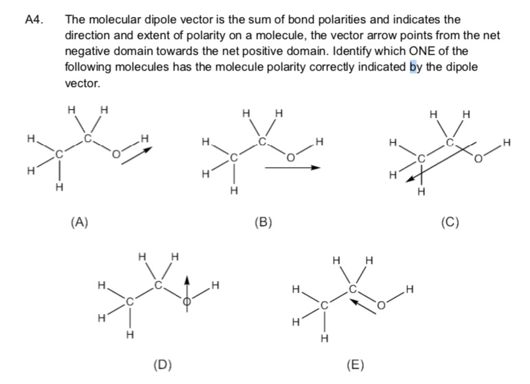 Solved The molecular dipole vector is the sum of bond | Chegg.com