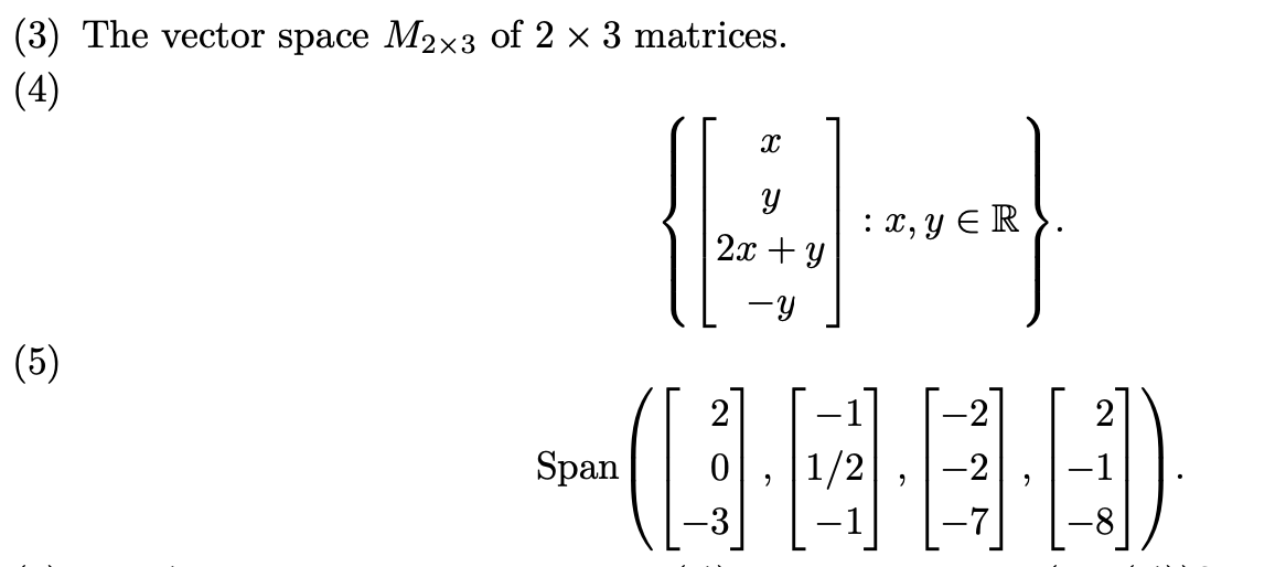 Solved For Problems 1-5, You Are Given A Vector Space; Find | Chegg.com