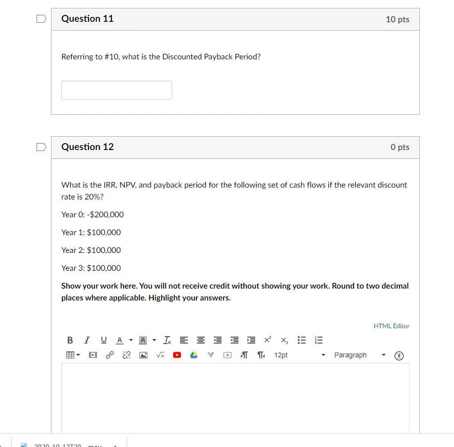 Solved Question 11 10 pts Referring to #10, what is the | Chegg.com