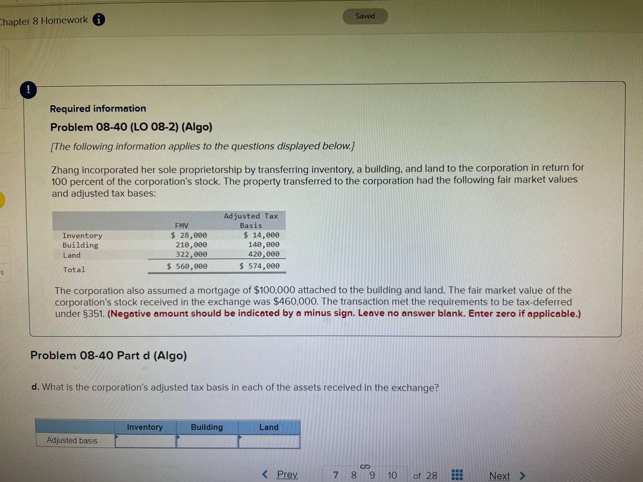 Solved Saved Chapter 8 Homework I Required Information | Chegg.com