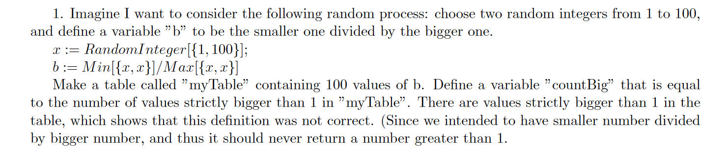 Solved 1. Imagine I want to consider the following random | Chegg.com
