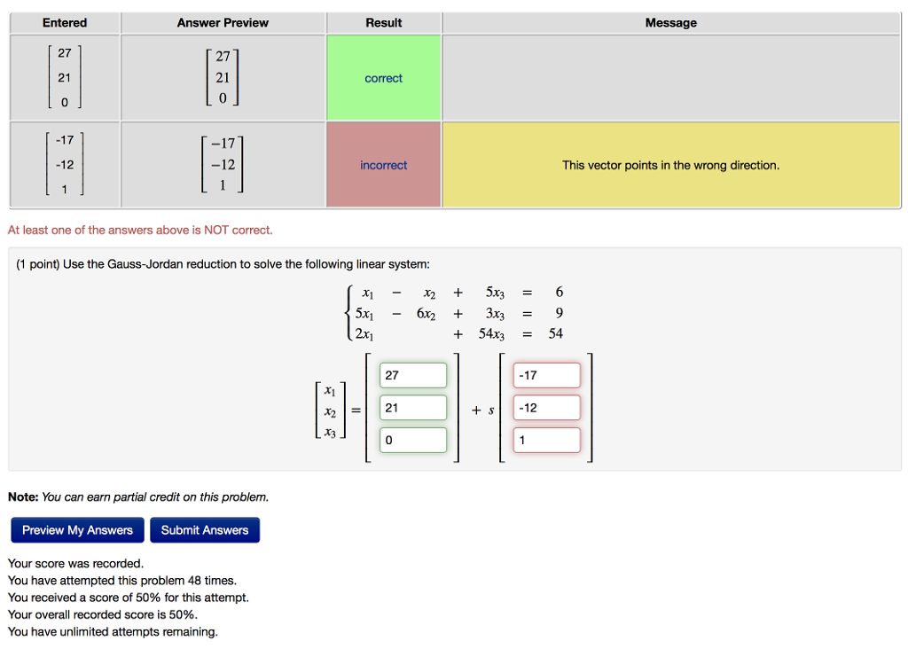 Solved Entered 27 21 0 Answer Preview Result Message 27 21 | Chegg.com