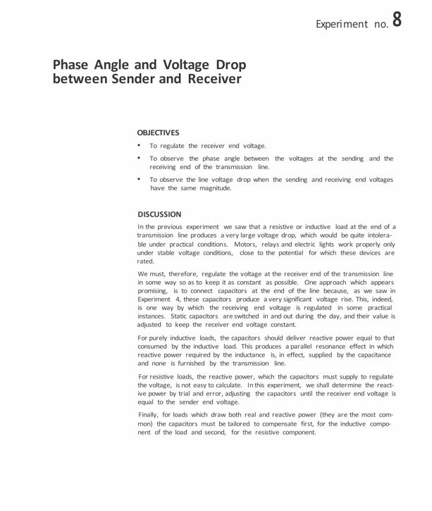 Solved Experiment no. 8 Phase Angle and Voltage Drop between | Chegg.com