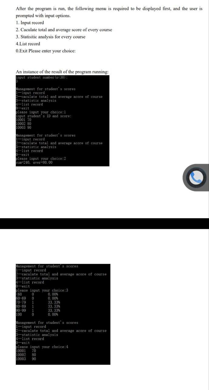 After the program is run, the following menu is | Chegg.com
