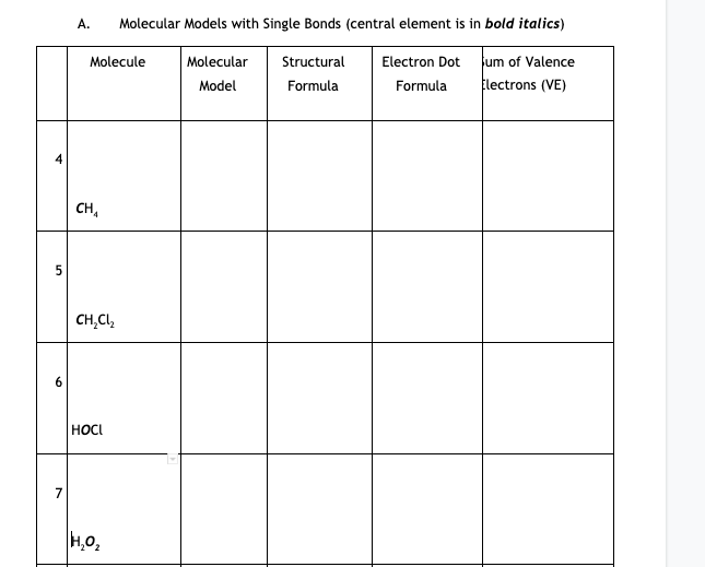 Solved A. Molecular Models with Single Bonds (central | Chegg.com