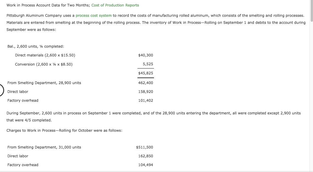 Solved Work In Process Account Data For Two Months Cost Of 8759