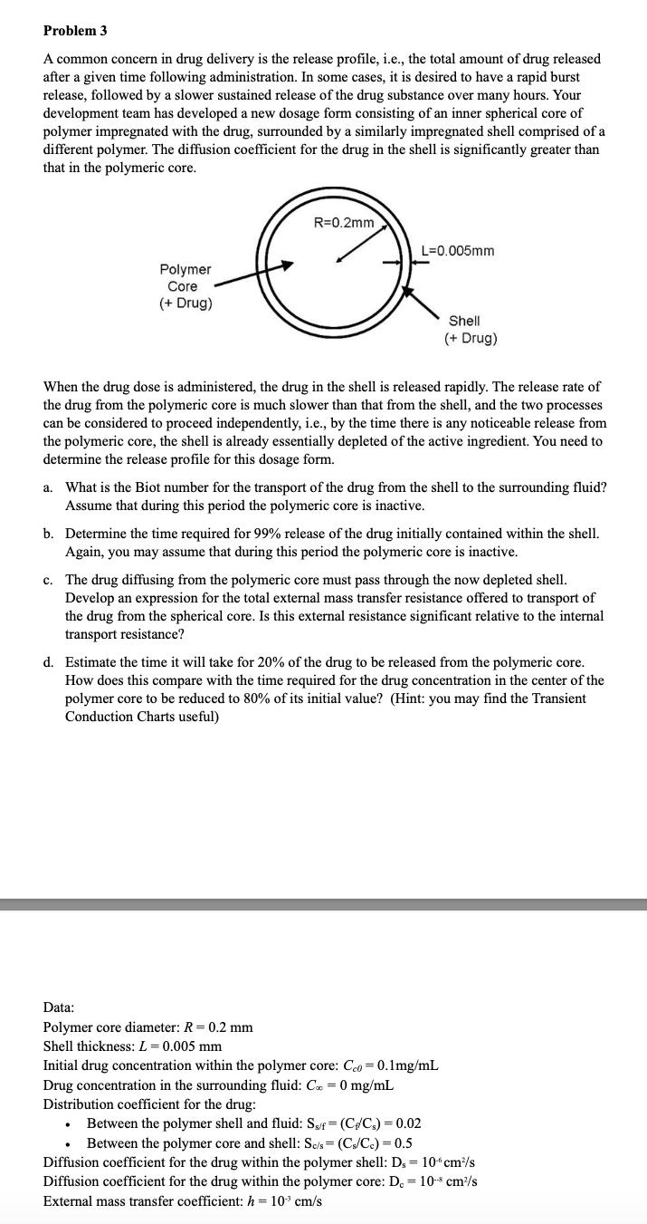 Solved Problem 3 A common concern in drug delivery is the | Chegg.com