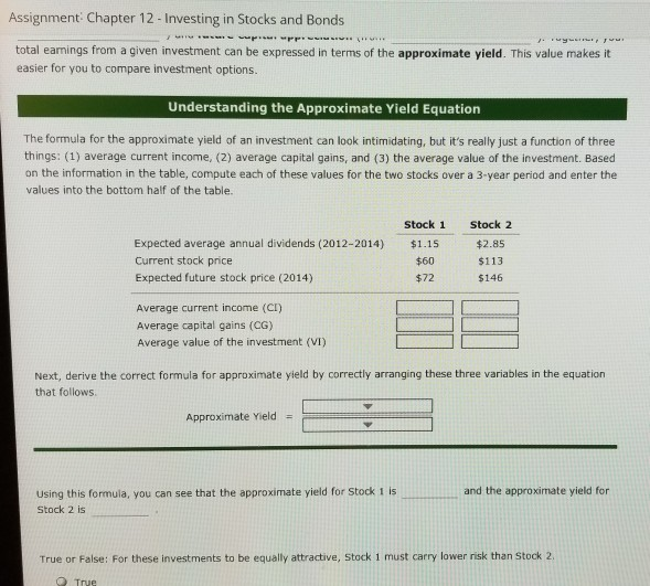 assignment chapter 12 investing in stocks and bonds