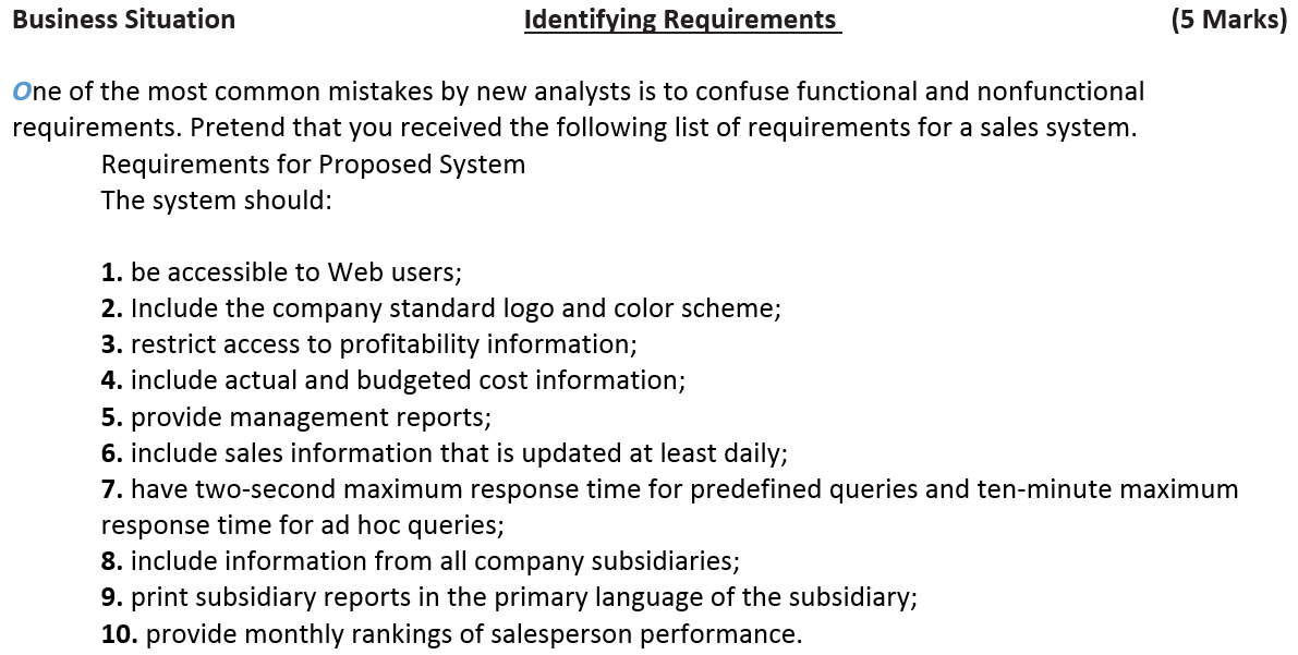 Solved Business Situation Identifying Requirements One Of | Chegg.com